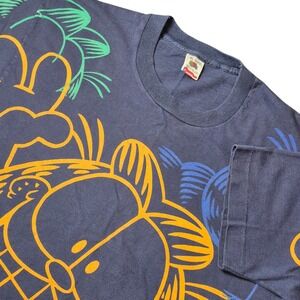 VTG Fruit of the Loom Garfield All Over Print Graphic Tee Made in USA Men's XL